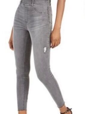 SPANX Skinny Jeans Medium Tall Gray High Rise Pull-On Distressed Raw Hem
